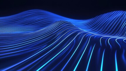 Poster - Abstract Blue Premium Background Featuring Curvy Neon Lines for Luxury Product Visualization 3D Illustration