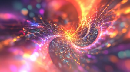 Fototapete - Abstract colorful fractal light background in 3D rendering