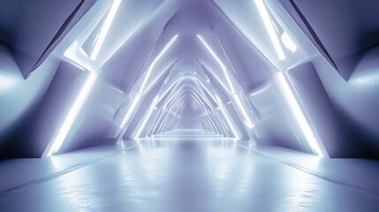 Poster - Abstract illuminated corridor interior Futuristic architectural backdrop 3D rendering