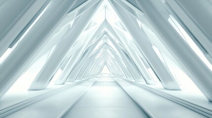 Poster - Abstract white futuristic triangular tunnel architecture in a loop animation