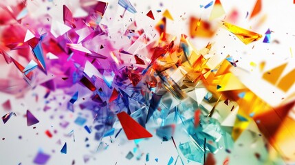 Poster - Abstract wallpaper featuring chaotic random shards of vibrant colors on a white background in a widescreen 16 9 format