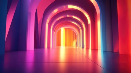 Poster - Bright luminous 3D backdrop featuring geometric forms a 3D illustration and rendering