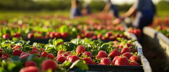 Canvas Print - Freshly Picked Strawberries in a Field