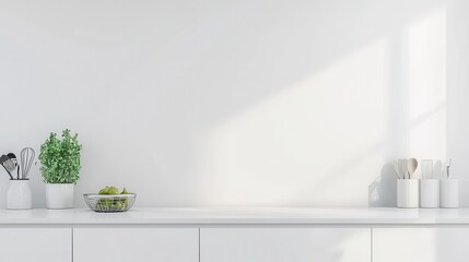 Wall Mural - Modern White Kitchen Countertop with Natural Light and Decor