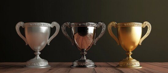 Poster - 3D Render of Gold Silver and Bronze Trophies for Winners