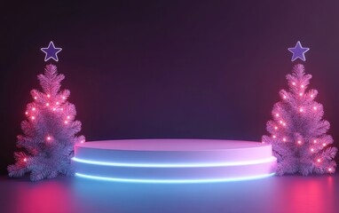 Poster - 3D illustration of a festive Christmas concept featuring a blank product podium scene
