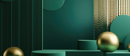 Aufkleber - 3D rendering of a luxurious green khaki geometric abstract background ideal for product promotion introductory presentations and wallpaper