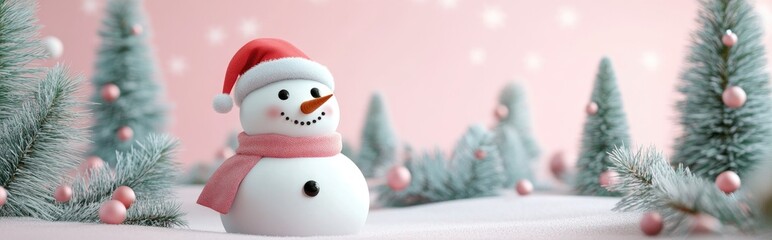 Aufkleber - 3D render of a Christmas snowman theme on a pink background