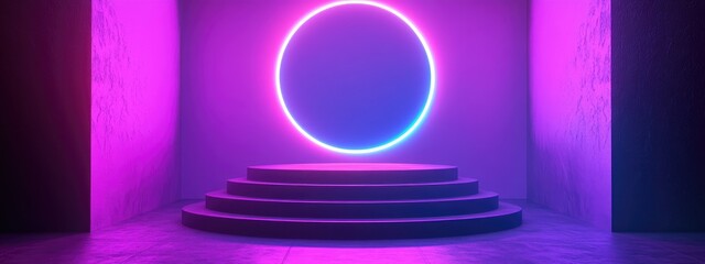 Poster - 3D Render of an Abstract Background with a Podium Minimalistic Studio Setting with a Pedestal Interior Backdrop for a Landing Page Showcase or Product Presentation