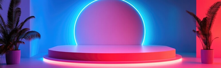 Aufkleber - 3D rendered illustration of a minimalist summer themed podium stage designed for product display