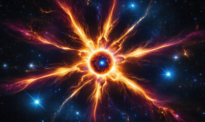 Wall Mural - a fiery explosion in the vast darkness of space, with stars twinkling in the distance