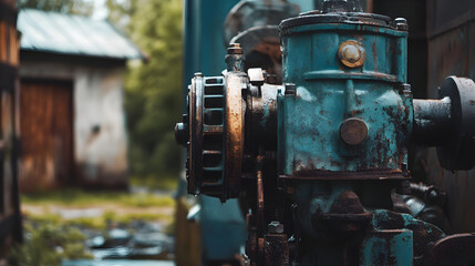 Wall Mural - Vintage Rusty Industrial Engine in Abandoned Country Workshop