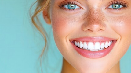 A close-up of a woman's smile with perfect white teeth, symbolizing beauty and confidence.