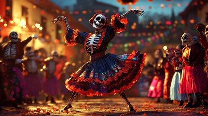 Day of the Dead Celebration with Dancing Skeletons