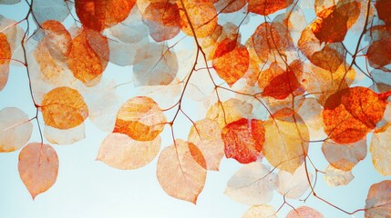 Aufkleber - Translucent Autumn Leaves on a Pale Blue Background