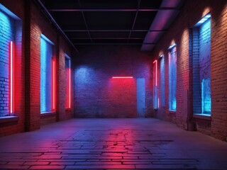 Poster - Neon light on brick walls that are not plastered background and texture