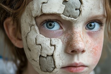 Poster - Textured Portrait of Child with Cracked Face Symbolizing the Vulnerability of Identity Memory and Thought in Early Development