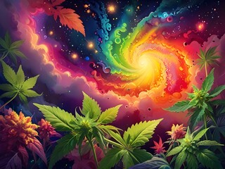 Wall Mural - Cannabis Art with a Psychedelic Background