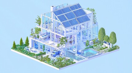 Wall Mural - Modern House with Solar Panels and Swimming Pool