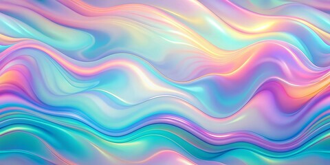 Wall Mural - Abstract holographic texture with wavy gradient pastel backgrounds, render, abstract, holographic, texture, gradient, pastel