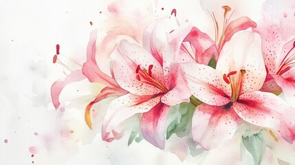 Watercolor illustration of close up lily flowers