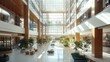© Penatic Studio - Modern Office Building Atrium with Sunlit Interior and Greenery