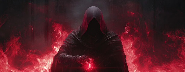 Wall Mural - red and black hooded fantasy villain