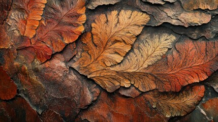 Poster - Fossilized Fern Leaf Imprints on Rough Rock Surface