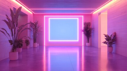 Poster - Contemporary illuminated interior featuring a vacant frame 3D rendering