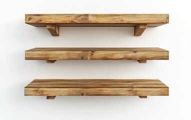 Poster - 3D rendering of wooden shelves isolated on a white background Mockup