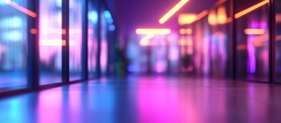Poster - 3D rendering of a blurred spacious office with abstract light bokeh in the interior background
