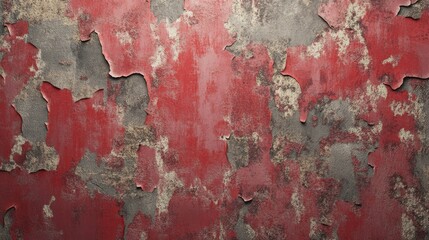 Poster - 3D rendering of an aged cement wall featuring red peeling paint