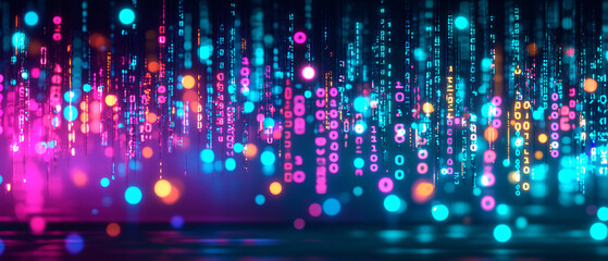 Poster - A vibrant array of colorful lights creating a mesmerizing bokeh effect. Perfect for party, technology, or festive themes.