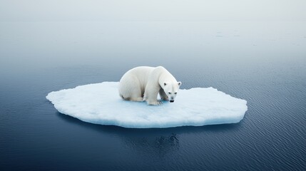 Sticker - Polar Bear Standing on Melting Ice Floe in Arctic Ocean