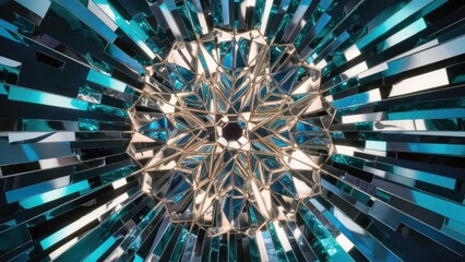 Poster - Geometric Abstract Glass Background, 3D Rendered Illustration