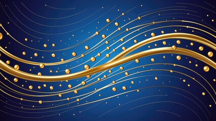 Poster - Glossy golden wavy lines and dots on vibrant blue backdrop
