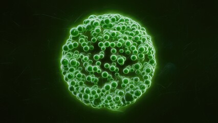 Poster -  Glowing Neon Green Spheres in 3D Rendering on Dark Background