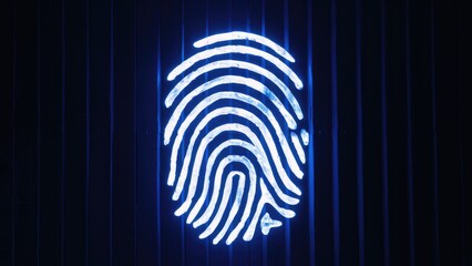 Wall Mural -  Illuminated blue fingerprint design on a dark backdrop.