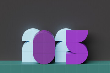 Poster - 3d illustration Happy new year 2025 background template. Holiday volumetric 3D illustration of the   number 2025. Festive poster or banner design. Modern happy new year background