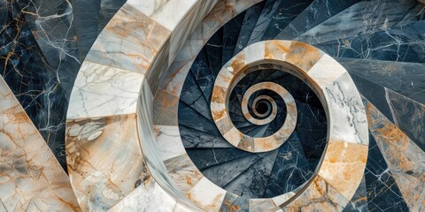 Abstract geometric spiral design on ceramic marble stairs