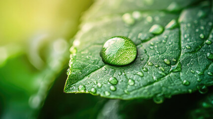 Water drop on a green leaf, macro