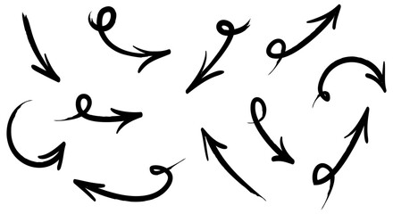 Poster - hand drawn Arrows icons Set. arrow icon with various directions. Doodle vector illustration. isolated on a white background