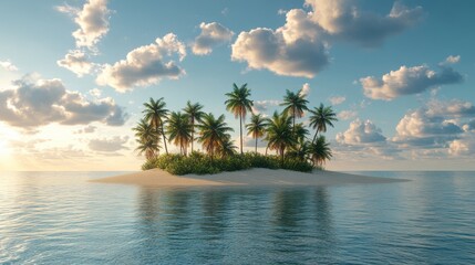 Poster - Tropical Island Paradise with Palm Trees and Cloudy Sky