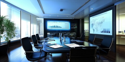 Poster - High-tech home office with multiple monitors and smart devices perfect for remote work and video conferencing bright and clean space