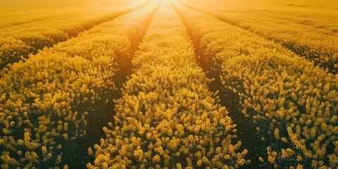 Poster - Aerial perspective of vast canola field with abundant yellow blooms on a sunny day