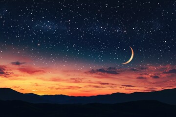 Sky night stars and moon, islamic night, sunset, twilight with generative ai