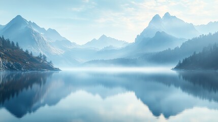 Misty Mountain Lake Reflection