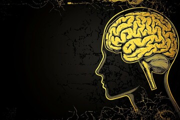 Wall Mural - Elegant illustration of glowing brain within a silhouetted head capturing the essence of human intelligence cognition and the neural pathways that define our understanding and learning processes