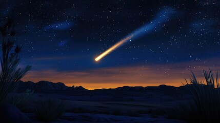 Poster - 3D cartoon rendering showcasing a comet in the night sky
