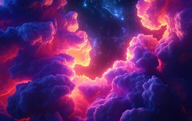 Leinwandbilder - Abstract fractal art background featuring a 3D cartoon rendering that evokes heavenly clouds or a nebula with stars in space